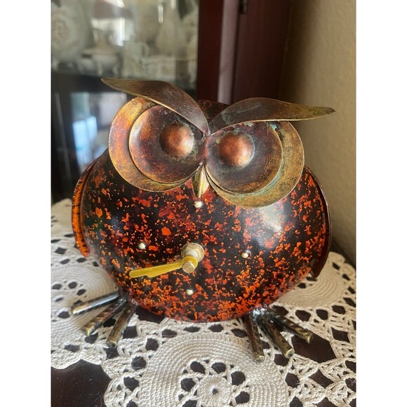 Art Deco Metal Art Owl Clock - Picture 1 of 5